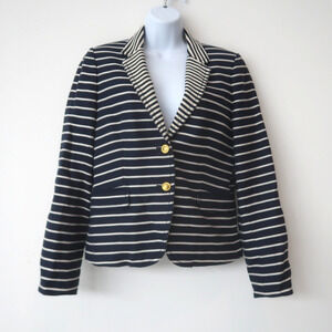 J Crew Schoolboy Blazer Size 10 Navy Stripe Linen